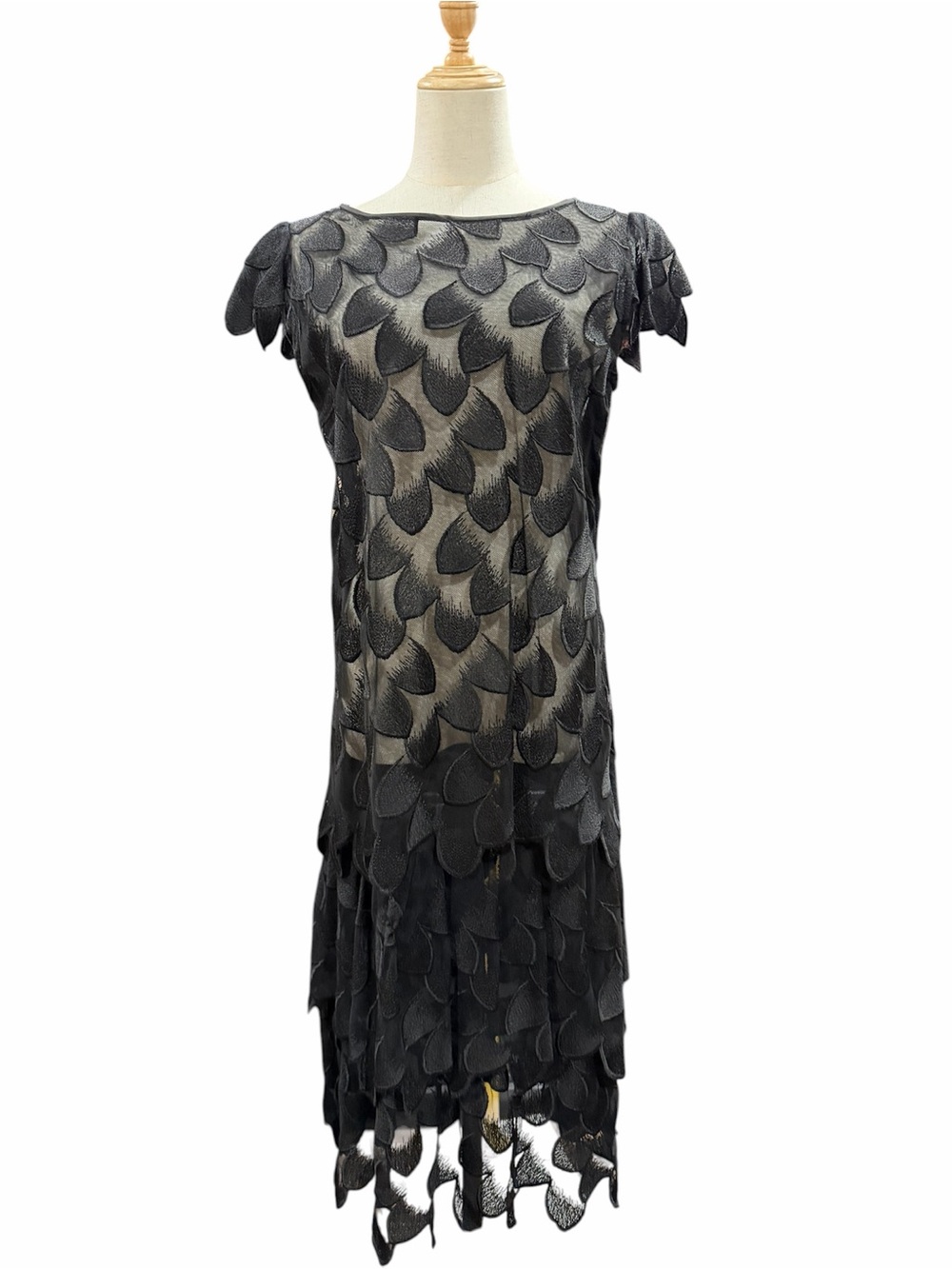 Vintage Miss Ashlee Black Petal-Overlay Midi Dress (006)